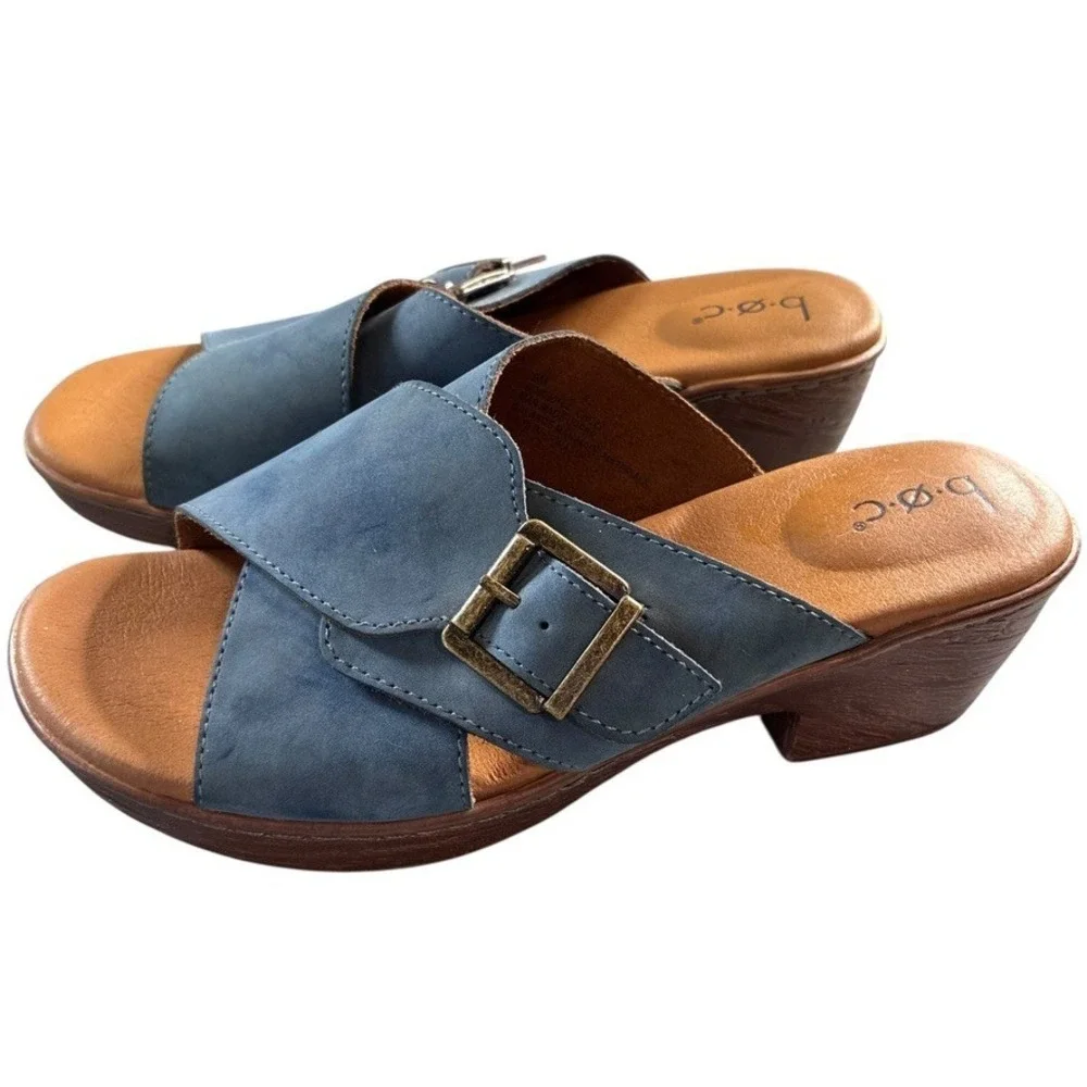 BOC Cross Band Strap Sandals Blue Suede Faux Leather Wedge Heel‎ Women's Sz.9M - Picture 3 of 14